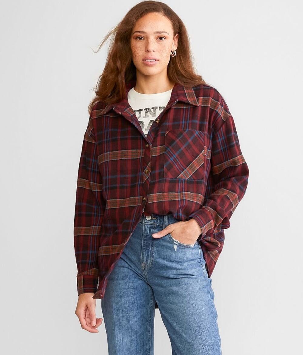 BKE Plaid Boyfriend Flannel Cozy Casual Button Up Long Sleeve Shirt Small New